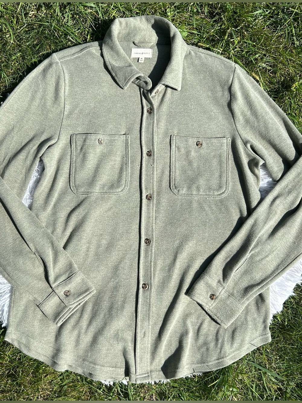 Thread & Supply Light Sage Green Button Front Knit Shirt Size Medium